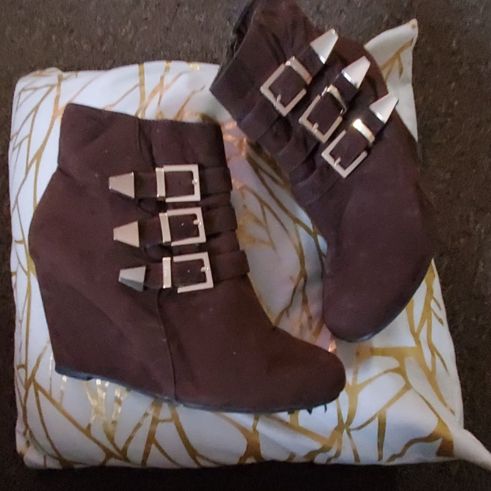 Wedge booties heels buckle ankle boots